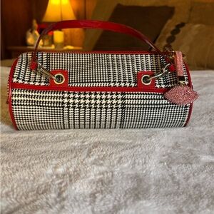 Ralph Lauren Black & White Houndstooth Shoulder Bag with Red Patent Trim